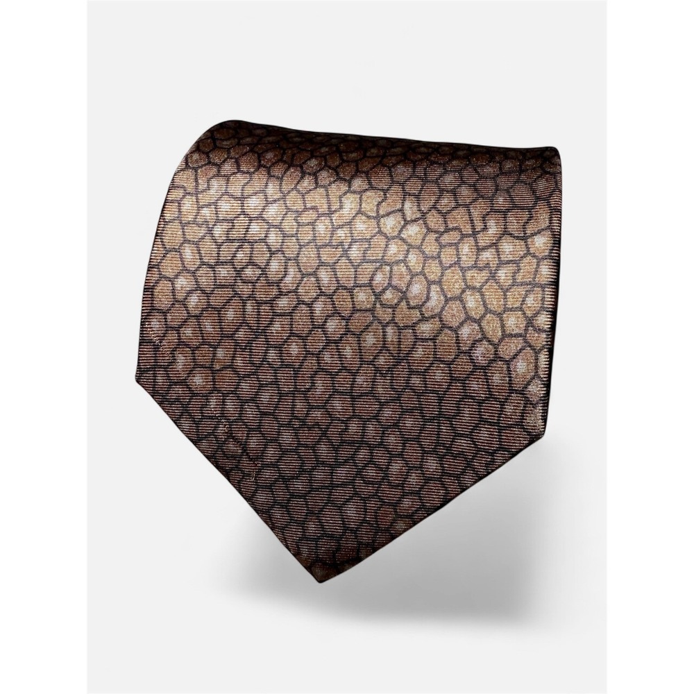 Valentino Cravatte Silk Men's Tie Brown Mosaic Pattern Hand Made in Italy